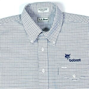 VTG LL Bean Bobcat Shirt Mens Large Plaid 90s Heritage Button Up USA Blue 17-34